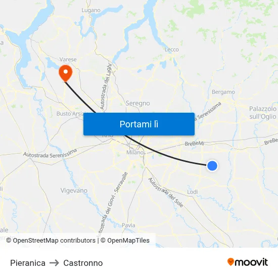 Pieranica to Castronno map