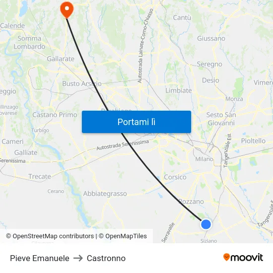 Pieve Emanuele to Castronno map
