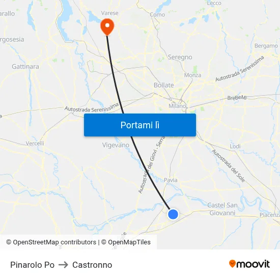 Pinarolo Po to Castronno map