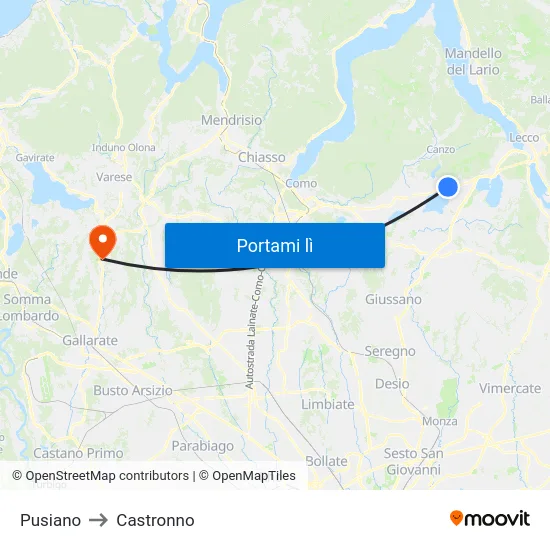 Pusiano to Castronno map