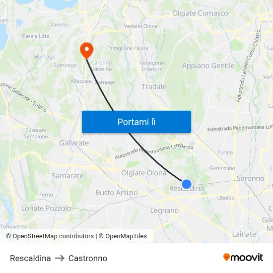 Rescaldina to Castronno map