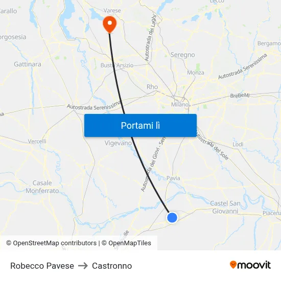 Robecco Pavese to Castronno map