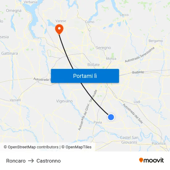 Roncaro to Castronno map