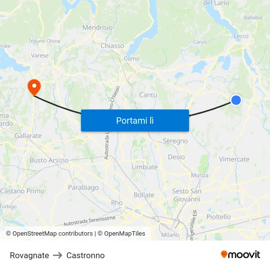 Rovagnate to Castronno map