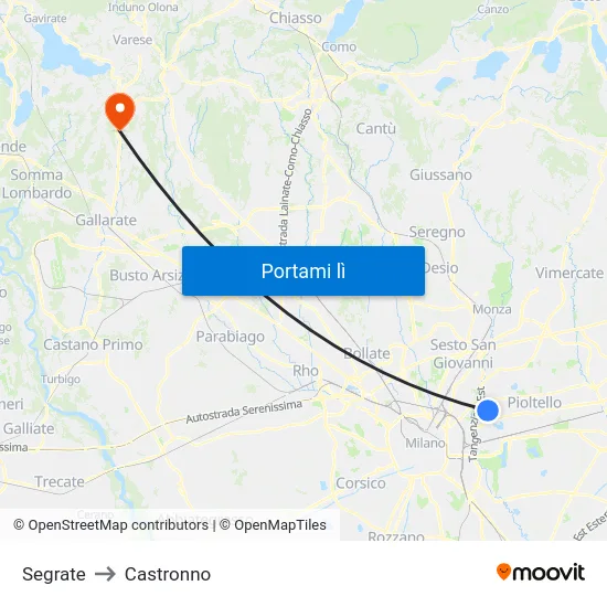 Segrate to Castronno map