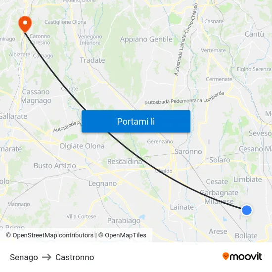 Senago to Castronno map