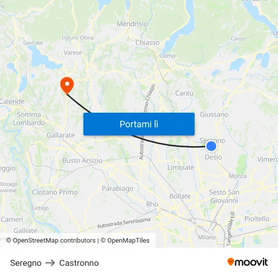 Seregno to Castronno map