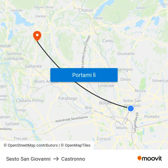 Sesto San Giovanni to Castronno map
