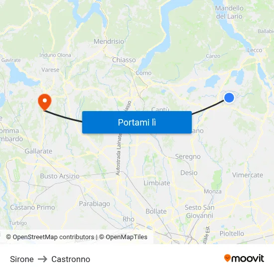 Sirone to Castronno map