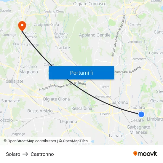 Solaro to Castronno map