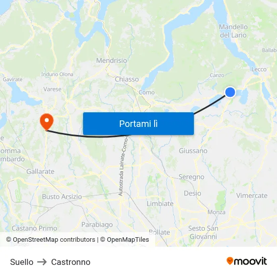 Suello to Castronno map