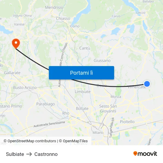 Sulbiate to Castronno map