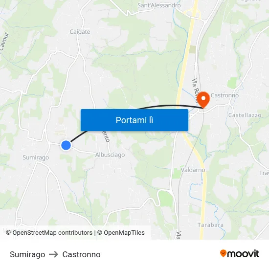 Sumirago to Castronno map