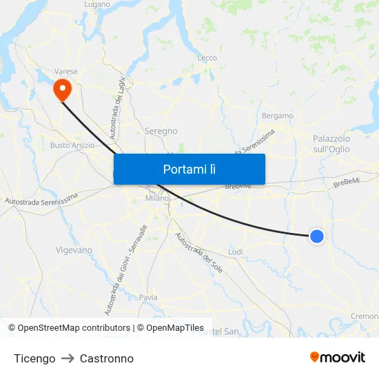Ticengo to Castronno map