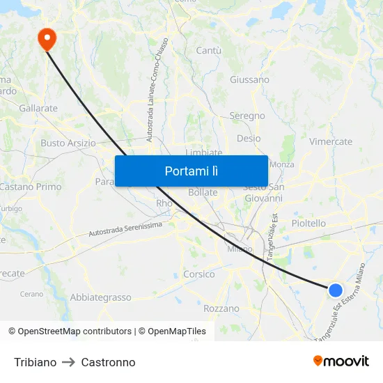 Tribiano to Castronno map