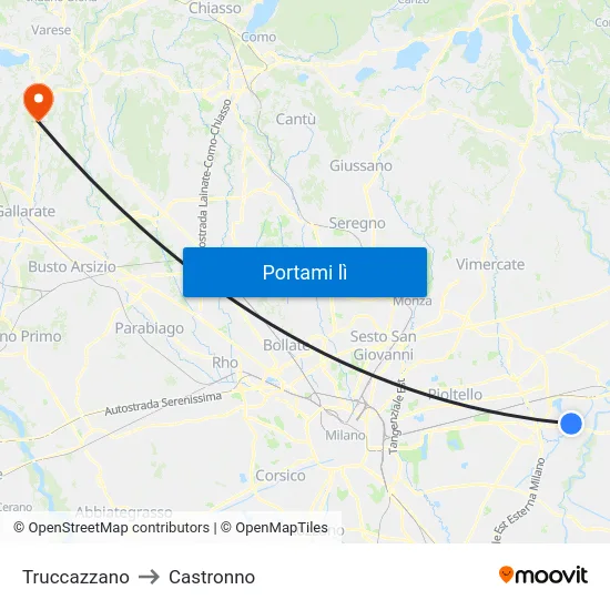 Truccazzano to Castronno map