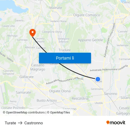 Turate to Castronno map