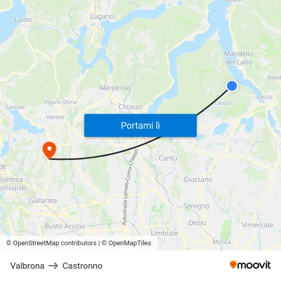 Valbrona to Castronno map