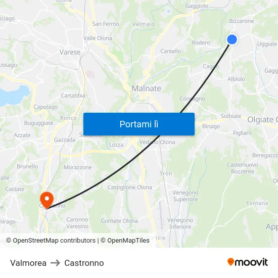 Valmorea to Castronno map