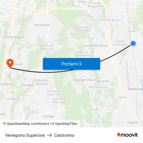Venegono Superiore to Castronno map