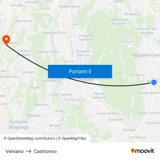 Veniano to Castronno map