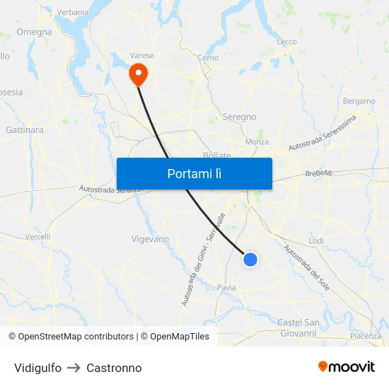 Vidigulfo to Castronno map