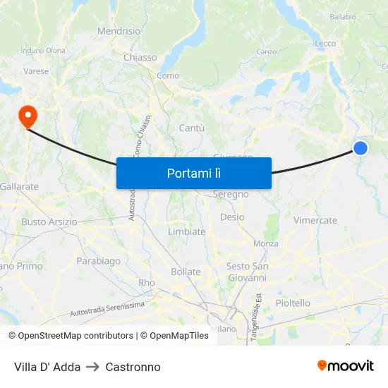 Villa D' Adda to Castronno map