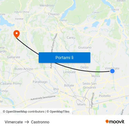 Vimercate to Castronno map