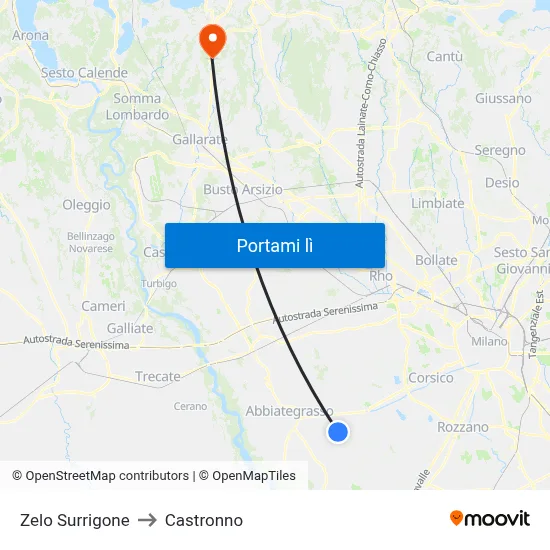 Zelo Surrigone to Castronno map
