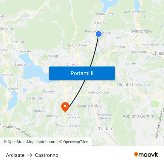 Arcisate to Castronno map