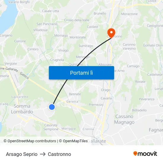 Arsago Seprio to Castronno map