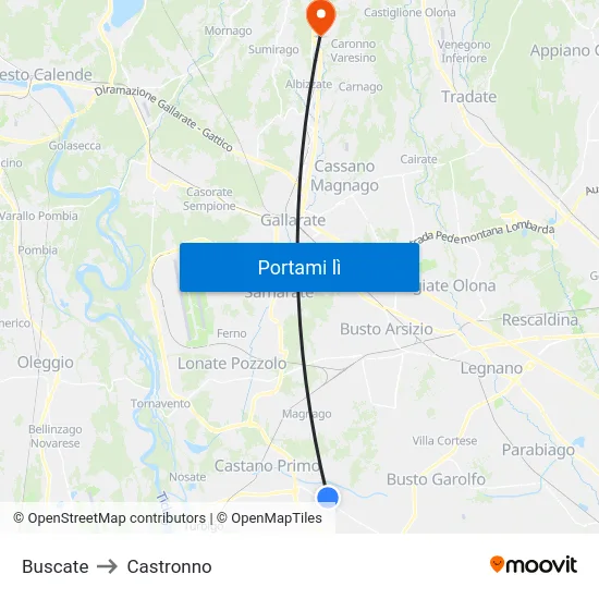 Buscate to Castronno map
