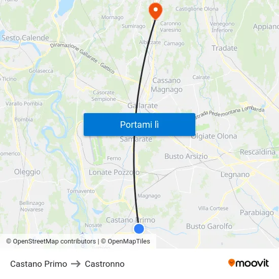 Castano Primo to Castronno map