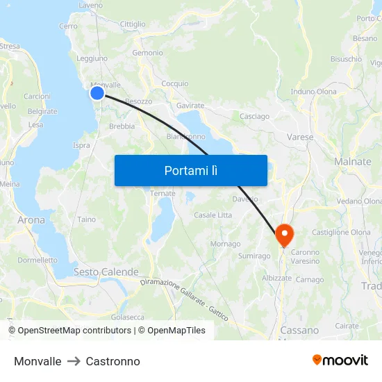 Monvalle to Castronno map