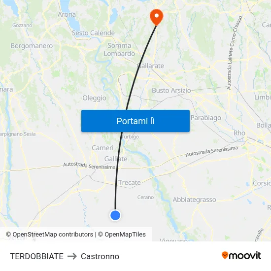 TERDOBBIATE to Castronno map