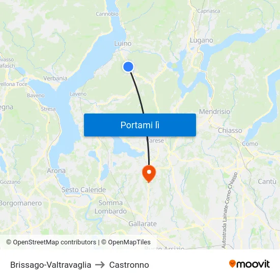Brissago-Valtravaglia to Castronno map