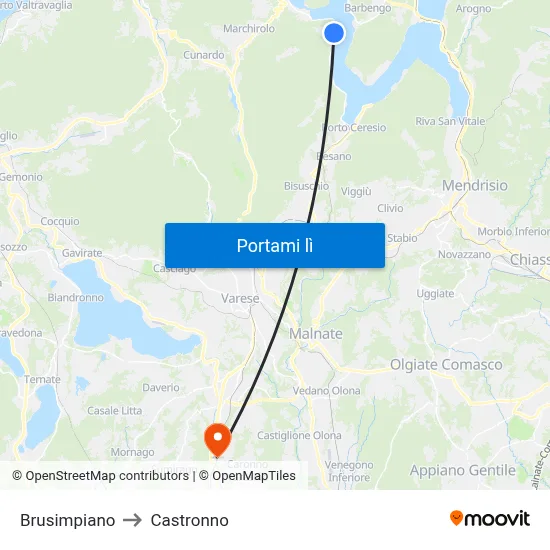 Brusimpiano to Castronno map