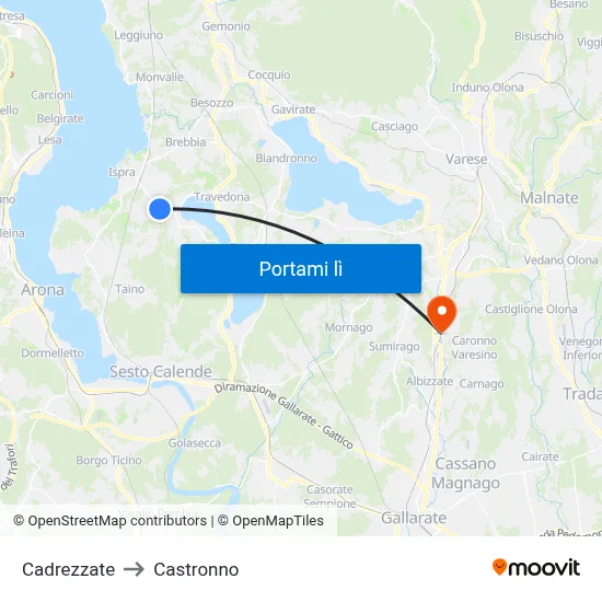 Cadrezzate to Castronno map