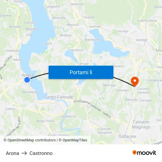 Arona to Castronno map