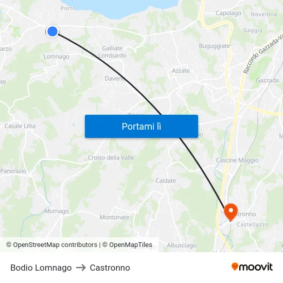 Bodio Lomnago to Castronno map