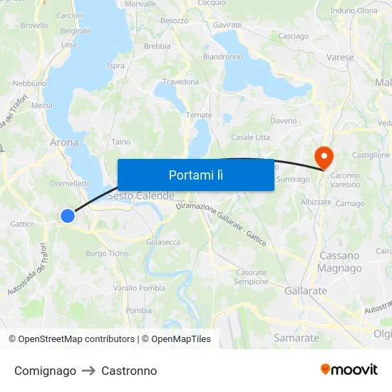 Comignago to Castronno map