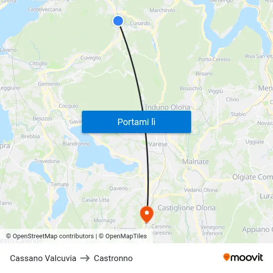 Cassano Valcuvia to Castronno map