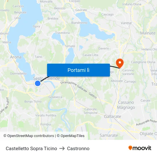 Castelletto Sopra Ticino to Castronno map