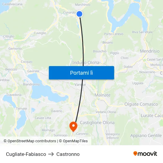 Cugliate-Fabiasco to Castronno map