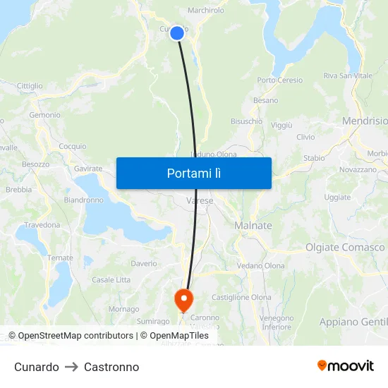 Cunardo to Castronno map