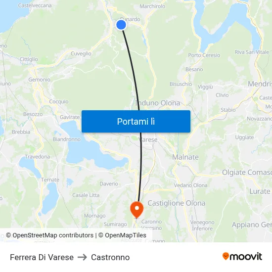 Ferrera Di Varese to Castronno map