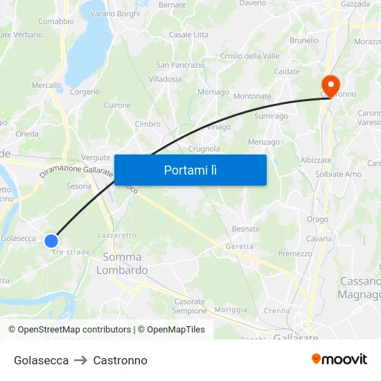 Golasecca to Castronno map