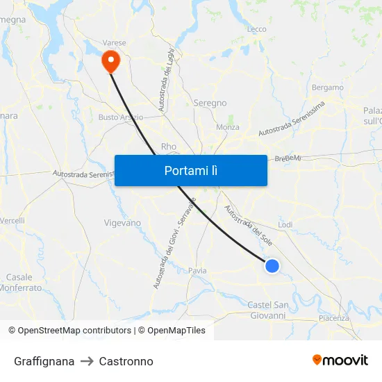 Graffignana to Castronno map