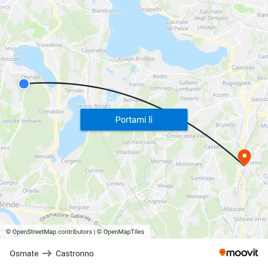 Osmate to Castronno map