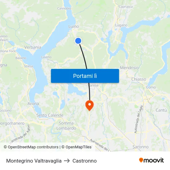 Montegrino Valtravaglia to Castronno map